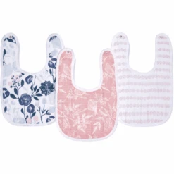 Aden + Anais™ Essentials Baumwoll-Musselin-Baby-Lätzchen Mit Druckknöpfen 3er-Pack Flowers Bloom