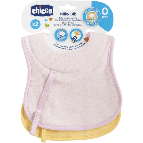 Chicco Fütter- Und Sabberlätzchen + Schnullerband, Rosa Und Gelb, 2 Stück 1 Chicco Fütter- Und Sabberlätzchen + Schnullerband, Rosa Und Gelb, 2 Stück