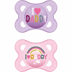 MAM Schnuller Original I Love Daddy Aus Silikon 0 - 6 Monate, Rosa/lila