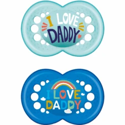 MAM Schnuller Original I Love Daddy Aus Silikon 6+ Monate, Blau/türkis