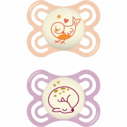 MAM Schnuller Perfect Night Silikon 0-6 Monate Vogel/Reh Rosa/lila, 2 Stück