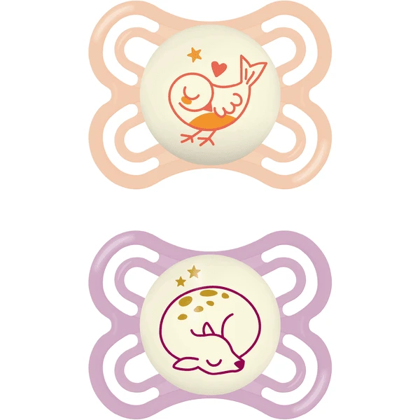 MAM Schnuller Perfect Night Silikon 0-6 Monate Vogel/Reh Rosa/lila, 2 Stück 1 MAM Schnuller Perfect Night Silikon 0-6 Monate Vogel/Reh Rosa/lila, 2 Stück