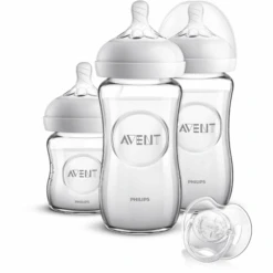 Philips Avent Natural Flaschen-Set Glas Für Neugeborene SCD303/01, 3 Flaschen & Schnuller