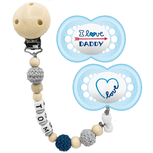 Schnullireich Schnullerkette Mit Namen + MAM Schnuller Daddy 6-18 Mon. Blau 1 Schnullireich Schnullerkette Mit Namen + MAM Schnuller Daddy 6-18 Mon. Blau
